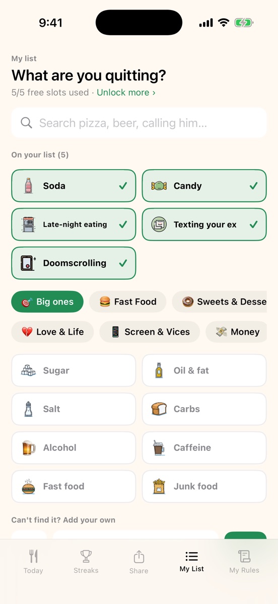 Choosing what to quit: soda, candy, texting your ex